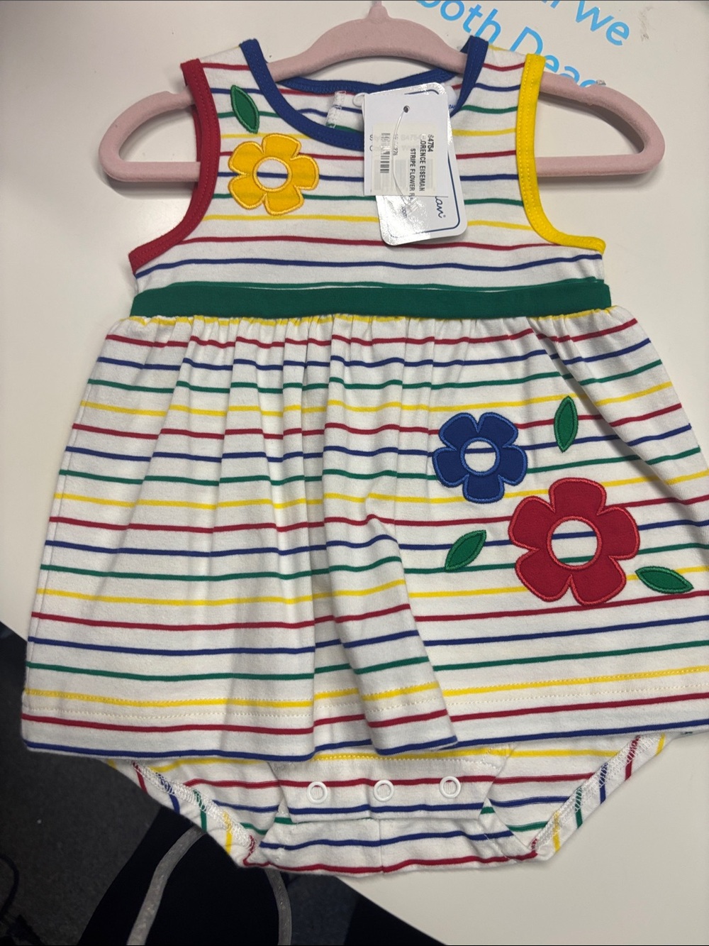 Florence Eiseman White Striped Floral Baby One-Piece